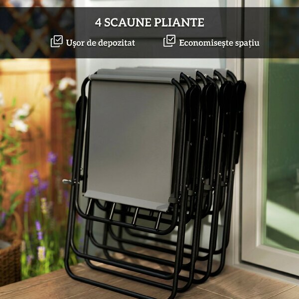 Outsunny Set de Mobilier de Grădină din 6 Piese cu Umbrelă de Soare, Masă și Scaune Pliante, Ф80x70 cm, Gri | Aosom Romania