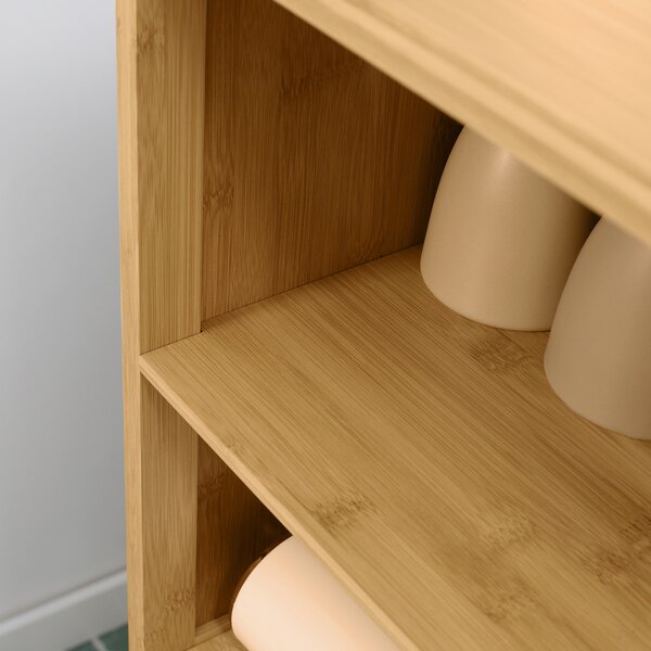Kleankin Mobile Bagno in Bambù, Mobiletto Bagno Salvaspazio con 2 Ante a Persiana e Ripiani Aperti, Armadietto da Terra per Sala da Pranzo, Salotto, Soggiorno, Cucina, 50x29x92 cm, Color Legno | Aosom Romania