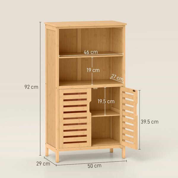 Kleankin Mobile Bagno in Bambù, Mobiletto Bagno Salvaspazio con 2 Ante a Persiana e Ripiani Aperti, Armadietto da Terra per Sala da Pranzo, Salotto, Soggiorno, Cucina, 50x29x92 cm, Color Legno | Aosom Romania