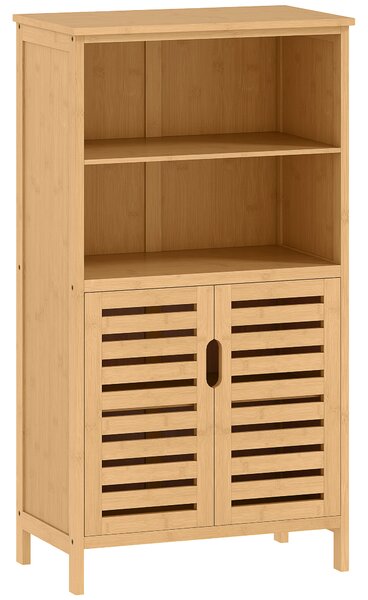 Kleankin Mobile Bagno in Bambù, Mobiletto Bagno Salvaspazio con 2 Ante a Persiana e Ripiani Aperti, Armadietto da Terra per Sala da Pranzo, Salotto, Soggiorno, Cucina, 50x29x92 cm, Color Legno | Aosom Romania