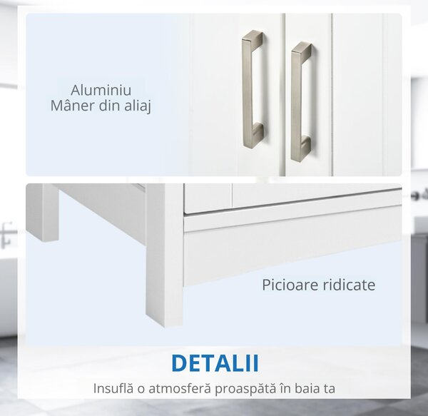 Kleankin Dulap Sub Lavoar Baie cu 2 Uși și Raft Reglabil Alb și Lemn | Aosom Romania