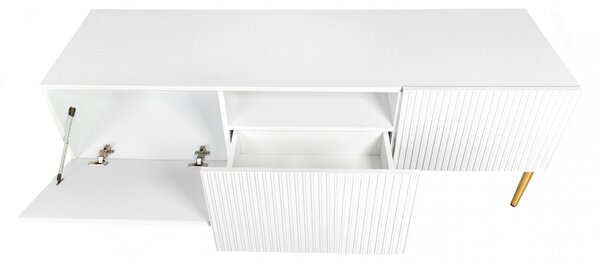 Comodă TV cu sertar Nicole 150 cm pe picioare metalice - alb mat / picioare aurii