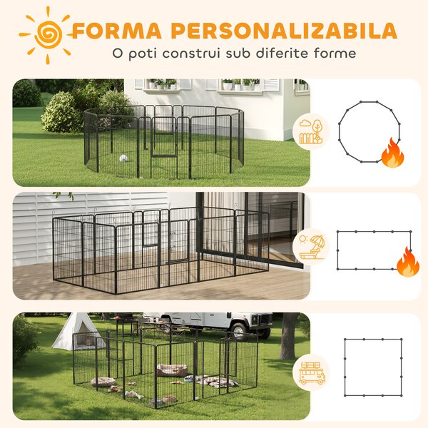 PawHut Gard pentru Câini, Incintă Modulară pentru Câini din 8 Secții pentru Interior și Exterior, 80x100 cm, Negru | Aosom Romania