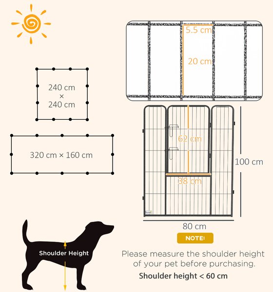 PawHut Gard pentru Câini, Incintă Modulară pentru Câini din 8 Secții pentru Interior și Exterior, 80x100 cm, Negru | Aosom Romania