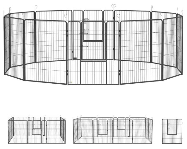 PawHut Gard pentru Câini, Incintă Modulară pentru Câini din 8 Secții pentru Interior și Exterior, 80x100 cm, Negru | Aosom Romania