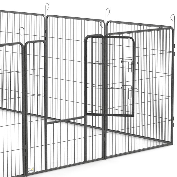 PawHut Gard pentru Câini, Incintă Modulară pentru Câini din 8 Secții pentru Interior și Exterior, 80x100 cm, Negru | Aosom Romania