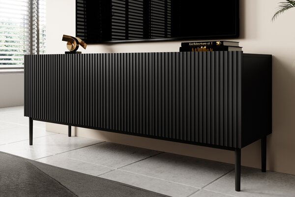 Comodă TV cu sertar Nicole 150 cm pe picioare metalice - negru mat / picioare negre