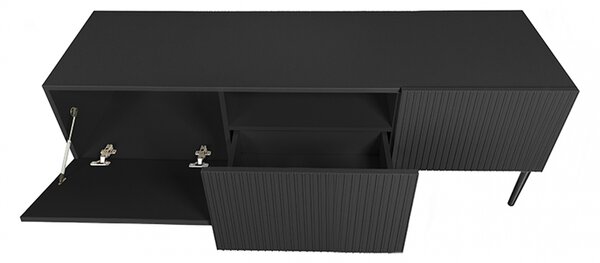Comodă TV cu sertar Nicole 150 cm pe picioare metalice - negru mat / picioare negre