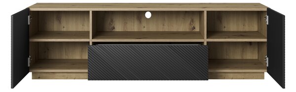 Comodă TV Asha 167 cm cu sertar și nișă - artisan / negru mat