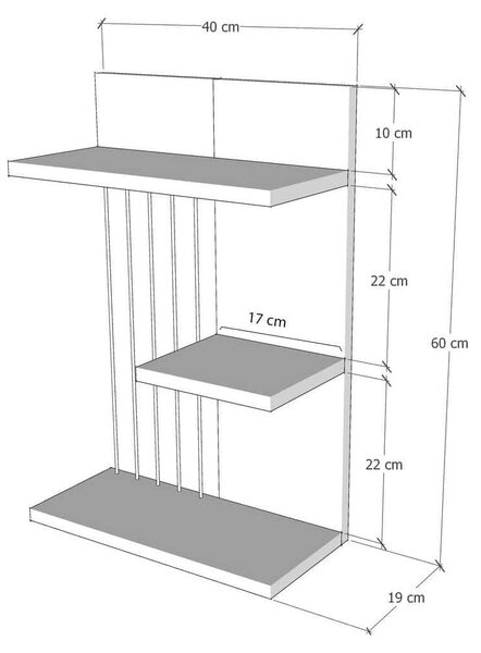 Raft KINIK gri antracit, PAL melaminat, 40x19x60 cm