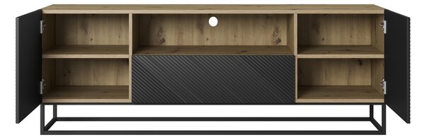 Comodă TV cu sertar și cadru metalic Asha 167 cm - artisan / negru mat