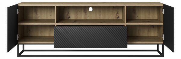 Comodă TV cu sertar și cadru metalic Asha 167 cm - artisan / negru mat