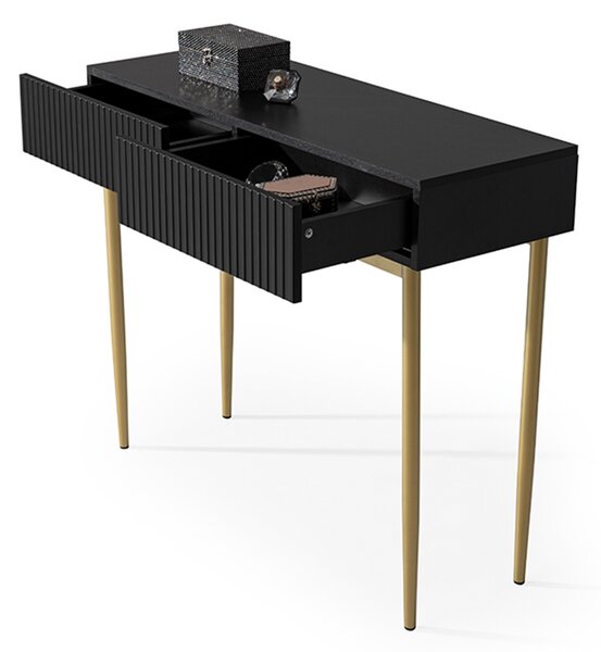 Consolă cu sertare Nicole 100 cm - negru mat / picioare aurii