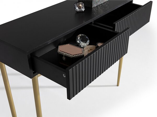Consolă cu sertare Nicole 100 cm - negru mat / picioare aurii