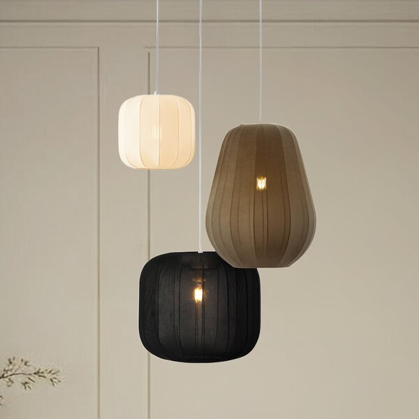 Lindby Lampă suspendată Helin negru/alb/gri, Ø 60 cm, 3 becuri., reglabil, Multicolor, Camera de zi / sufragerie, Țesătură / Textil, Scandinavă