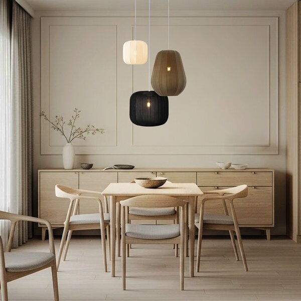 Lindby Lampă suspendată Helin negru/alb/gri, Ø 60 cm, 3 becuri., reglabil, Multicolor, Camera de zi / sufragerie, Țesătură / Textil, Scandinavă