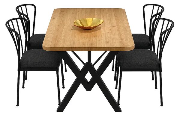 Set masa cu 4 scaune metal, Amsterdam Homs, nuc/negru 70 x 110 cm