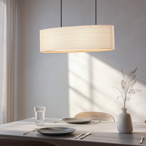 Lindby Lampă suspendată Soula, 78 cm, bej, plastic, E27, reglabil, Bej, Camera de zi / sufragerie, Plastic, Casă de țară / Rustic