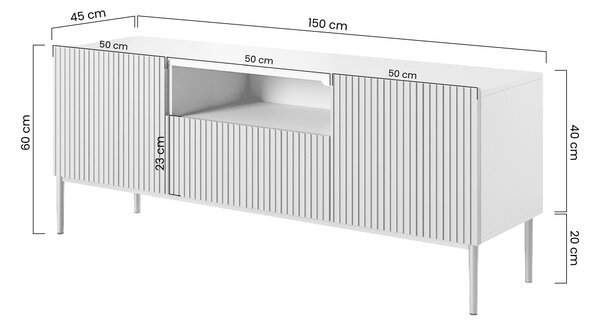 Comodă TV Nicole 150 cm cu sertar și nișă – cashmere / picioare aurii