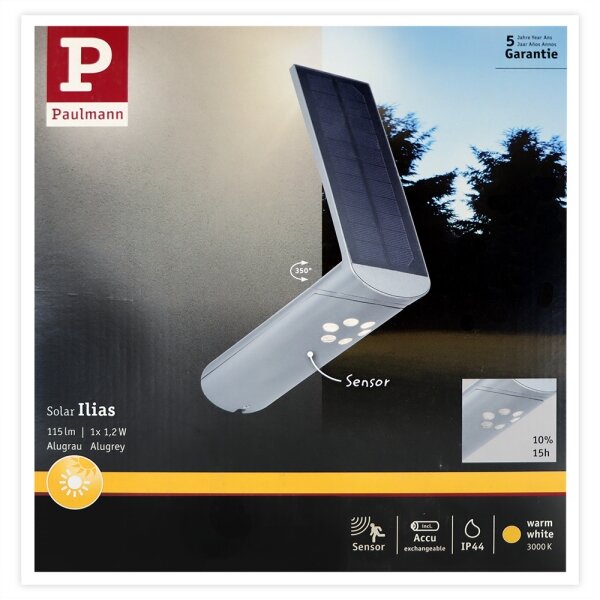 Paulmann 94261 - LED 1,2W IP44 Lampa solară de perete cu senzor ILIAS 3,7V