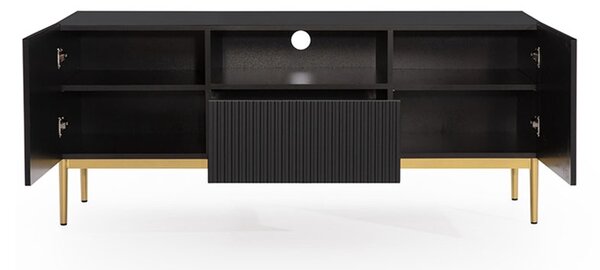 Comodă TV Nicole 150 cm cu nișă - picioare negru mat / auriu