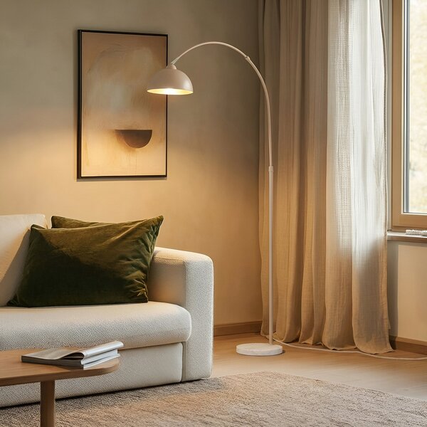 Lindby Lampadar Tonka, bej, metal/marmură, 185 cm, E27, Bej, Camera de zi / sufragerie, Metal, Modern