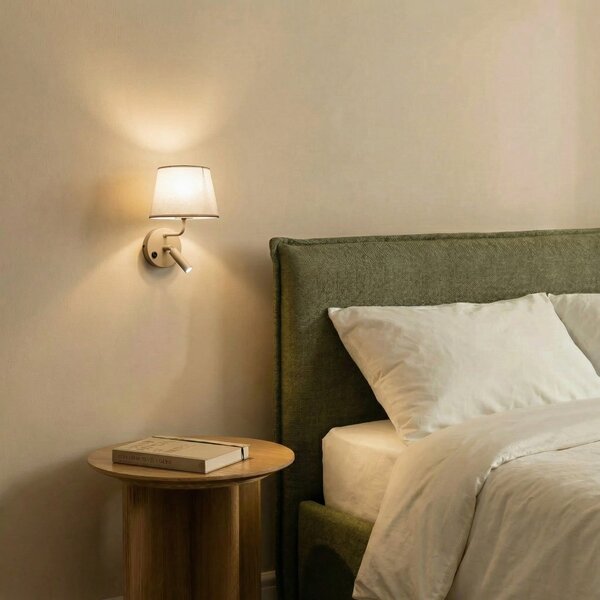 TK Lighting Aplică Maja, nisip, textil, lumină de citit, înălțime 25 cm, reglabil, Bej, dormitor, Țesătură / Textil