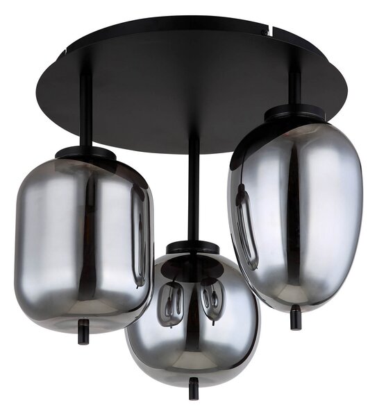 Globo Plafonieră Blacky, negru/gri fumuriu, Ø 46 cm, sticlă, 3 becuri., reglabil, Gri, Camera de zi / sufragerie, Sticlă