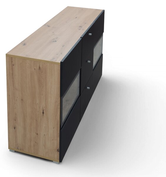Comodă Baros 26 132 cm - stejar artizanal / negru mat