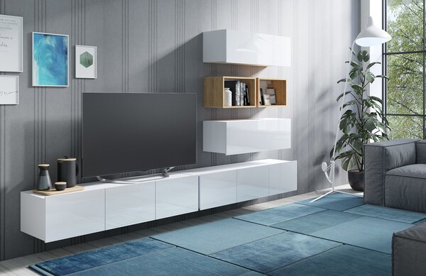 Mobilier living Calabria C27 WHITE (Alb + Stejar auriu) (fără iluminat). 1051564