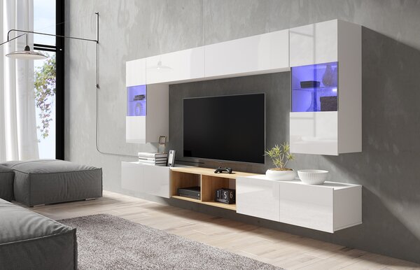 Mobilier living Calabria C24 WHITE (Alb + Stejar auriu) (fără iluminat). 1051558