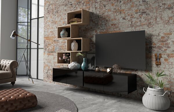 Mobilier living Calabria C30 BLACK (Negru + Stejar artisan) (fără iluminat). 1051571