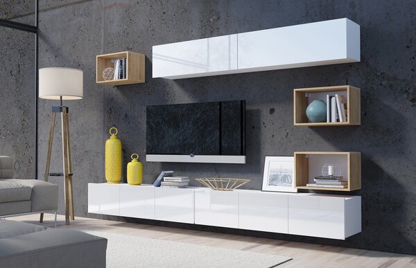 Mobilier living Calabria C31 WHITE (Alb + Stejar auriu) (fără iluminat). 1051572