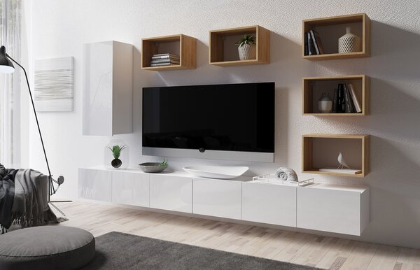Mobilier living Calabria C37 WHITE (Alb + Stejar auriu) (fără iluminat). 1051584