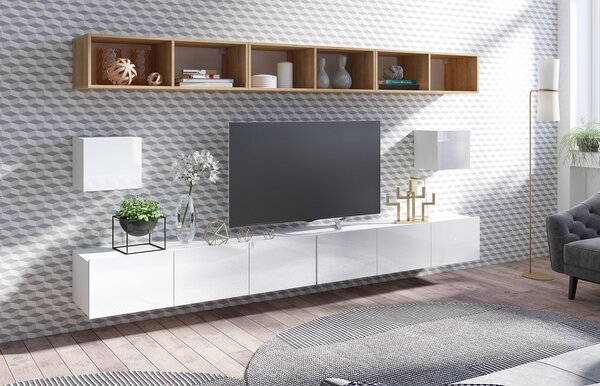 Mobilier living Calabria C34 WHITE (Alb + Stejar auriu) (fără iluminat). 1051578