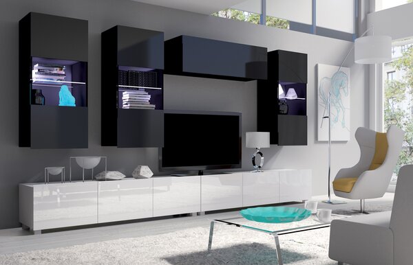 Mobilier living Calabria C5 (Negru + Alb) (fără iluminat). 1051606