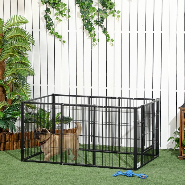 PawHut Tarc de Joacă pentru Animale, 6 Panouri din Oțel, Lungime Ajustabilă 82,5-150x61cm, Ideal pentru Interior/Exterior, Negru | Aosom Romania