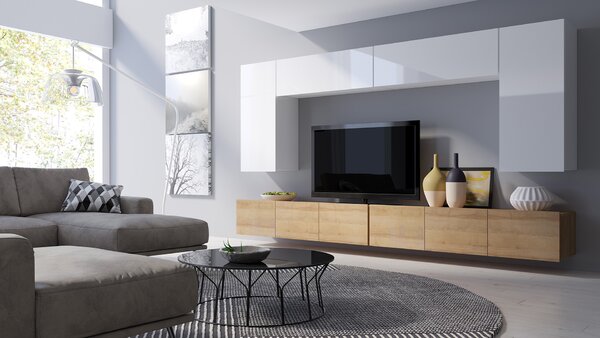 Mobilier living Calabria C13 (Alb + Stejar auriu) (fără iluminat). 1051643