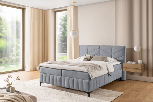 Pat boxspring Penia 160x200 cu spațiu de depozitare - catifea cenușie hidrofobă Element 24