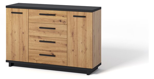 Comodă Indi K2D4SZ (Stejar artisan + Negru mat + Stejar artisan). 1051741