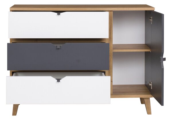 Comodă Mimone K1D3SZ (Stejar auriu + Alb mat + grafit). 1051784