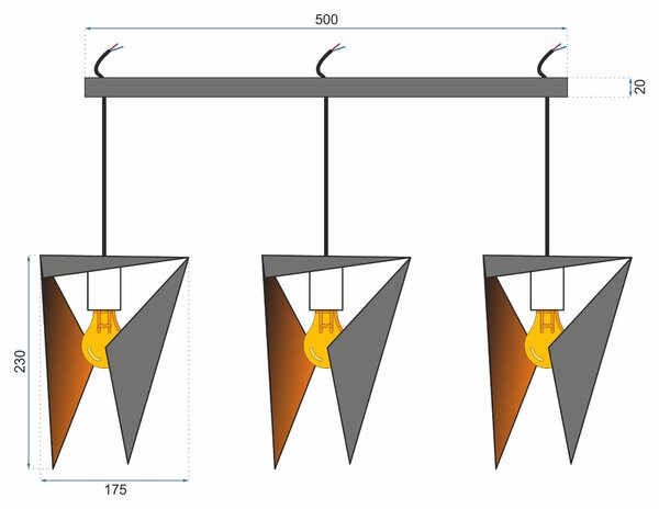 LAMPĂ TRIANGULARĂ GEOMETRICĂ TRIPLE NEGRU APP254-3CP