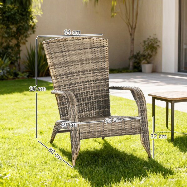 Outsunny Scaun de Grădină din Ratan, Scaun de Exterior cu Cotiere, Perne și Spătar Înalt Curbat, 64x80x90 cm, Gri | Aosom Romania
