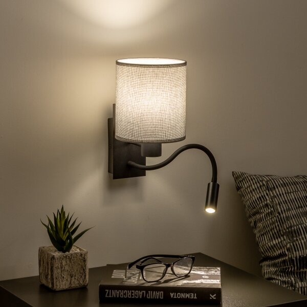 Lampă LED flexibilă de perete Brilagi NUBILA 1xE27/25W/230V + LED/3W negru/gri