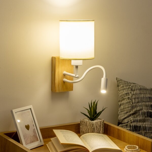 Lampă LED flexibilă de perete Brilagi NUBILA WOOD 1xE27/25W/230V + LED/3W stejar/alb/crem
