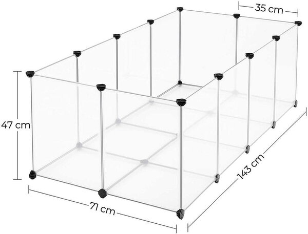 Gard pentru animale mici din plastic transparent BEN, 143x71x47cm, transparent SongmicsHome