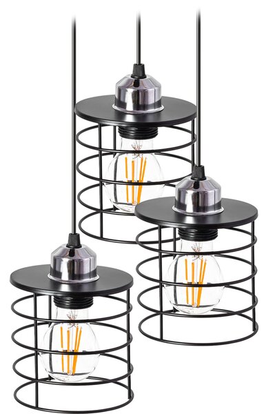 Lampă de tavan suspendată Triple Metal Loft Negru 392204
