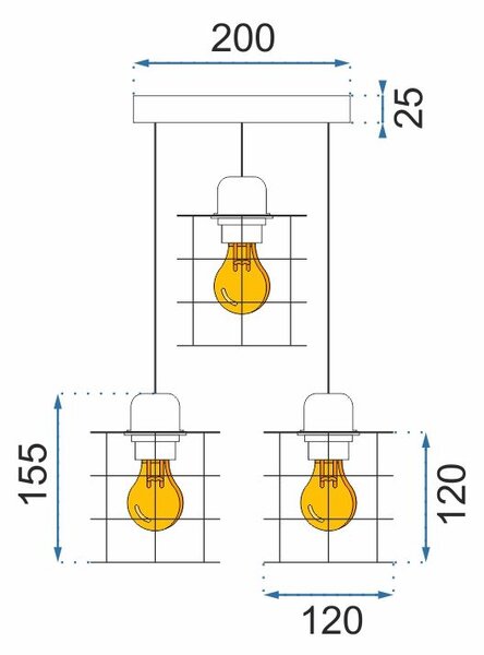 Lampă de tavan suspendată Triple Metal Loft Negru 392204