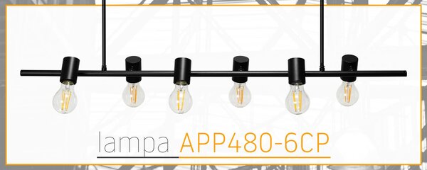 Lampă de tavan din metal, negru industrial APP480-6CP