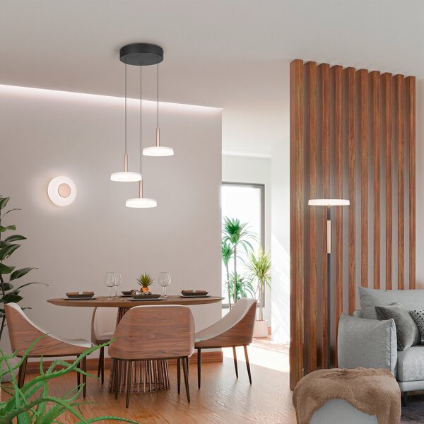 Trio Lighting Aplică de perete cu LED Celeste, maro/alb, Ø 22 cm, sticlă, dimabil, reglabil, Maro / Rugină, Camera de zi / sufragerie, Sticlă, Modern